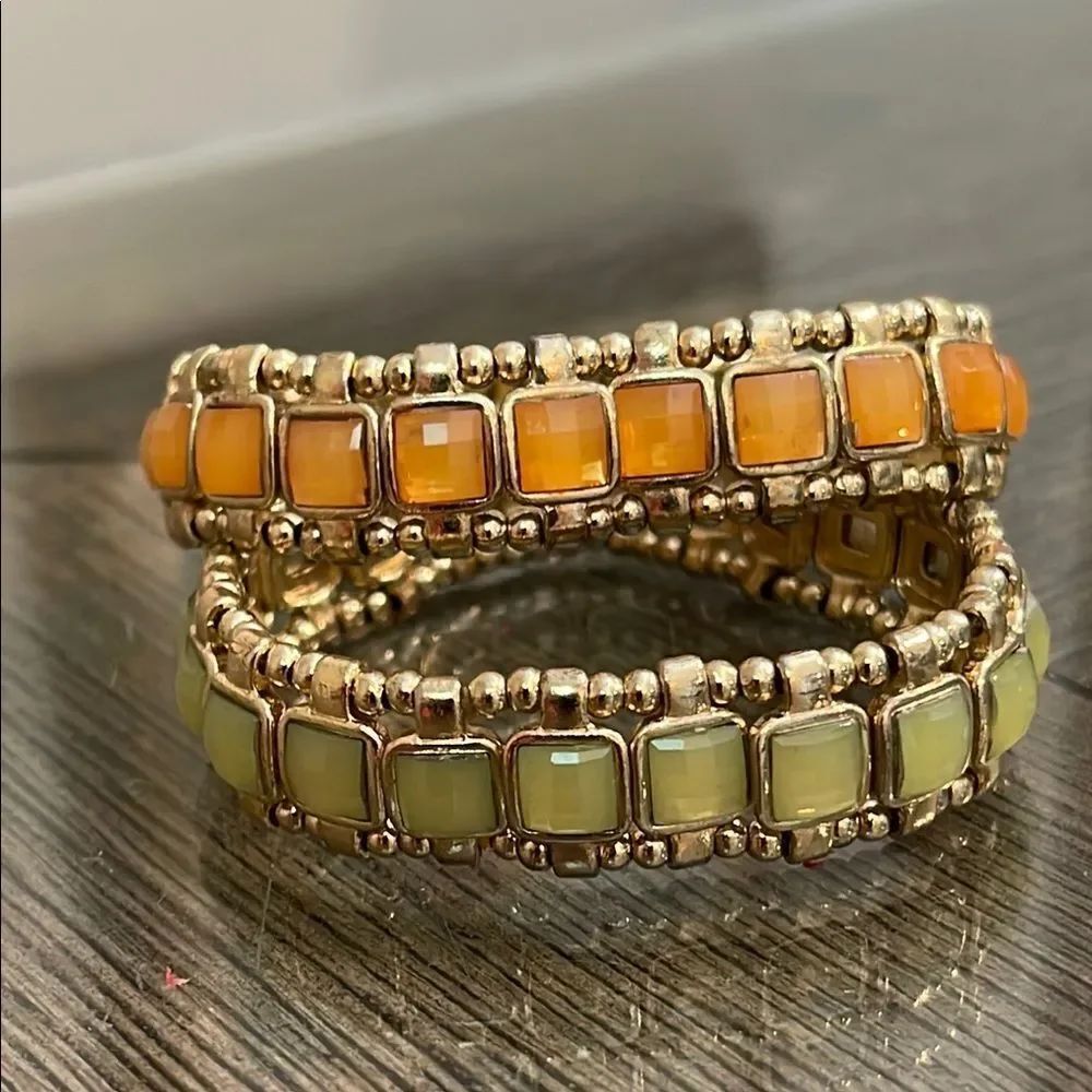 Elegant Gold and Orange Beaded Bracelet Set
